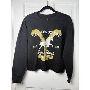 Yellowstone Dutton Ranch Cropped Sweatshirt Womens Large Black Long Sleeve
